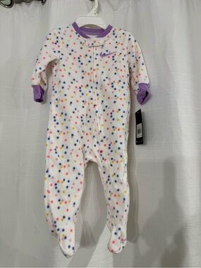Nike Baby Girls' fleece onesie Colorful Dot Print and Purple Trim